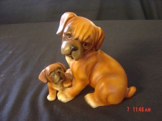 Vintage Ceramic Dog With Puppy Figurine Numbered Made In Japan