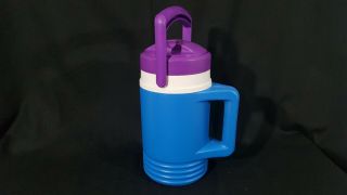 Vintage Igloo 1/2 Half Gallon Water Cooler Jug With 2 Handles Blue And Purple 2