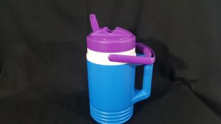 Vintage Igloo 1/2 Half Gallon Water Cooler Jug With 2 Handles Blue And Purple 3