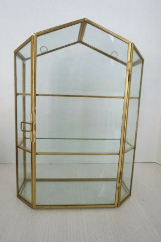 Vintage Brass & Glass Miniature Curio Display Cabinet 10 " T
