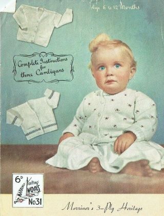 1950s Vintage Knitting Pattern - 3 Babies Baby Cardigans - Marriner No 31