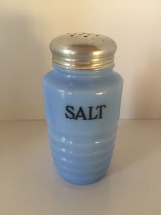 Vtg Jeannette Delphite Delfite Blue Milk Glass Salt Range Ribbed 8 Ounce Shaker