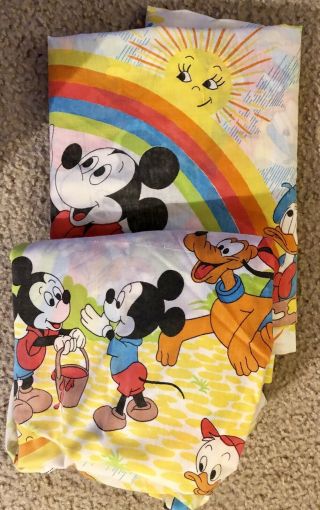 Vintage Disney Mickey Mouse Pluto Donald Duck Painting A Rainbow Twin Sheet Set