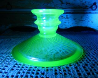 Vintage Vaseline Glass Candle Holder Green Uranium Candlestick Depression