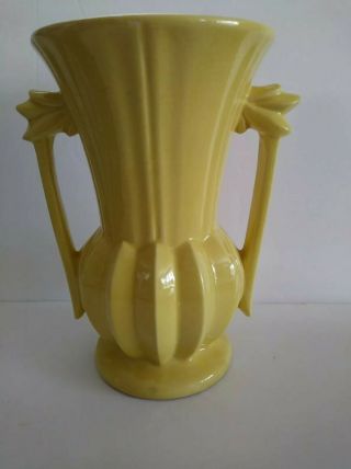 Mccoy Pottery Vase Yellow Art Deco Double Handle 9 " Vintage