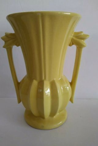 McCoy Pottery Vase Yellow Art Deco Double Handle 9 