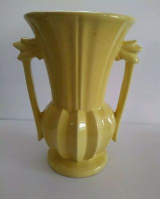 McCoy Pottery Vase Yellow Art Deco Double Handle 9 
