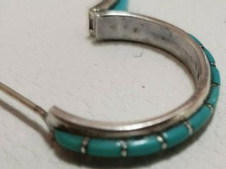 SIGNED NASTACI0 Vintage Inlay Turquoise Sterling Silver Hoop Pierced Earrings 6