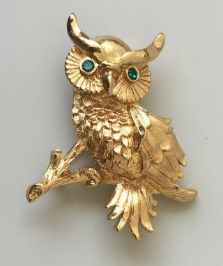 Vintage Signed Gerry’s Owl Brooch In Enamel On Metal