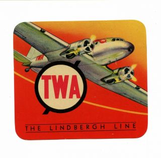 Vintag Airline Luggage Label Twa The Lindbergh Line Airplane Prop