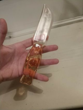 Vintage Vitex - Glas Depression Glass Knife 9 1/4 " Pink 3 Star Design Handle Old