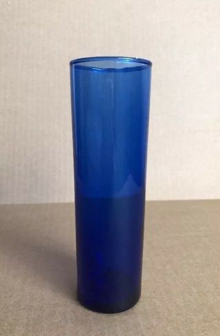 Vintage Contemporary Hand Blown Cobalt Blue Glass Cylinder Shaped Vase 7.  25” H