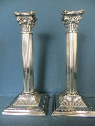 Vintage 8 " Godinger Silver Plate Column Candlesticks Candle Holders Set Of 2 Htf
