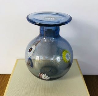 Vintage Murano Mini Bud Vase Flecks Iridescent Gold Light Blue Multicolor 2.  75”