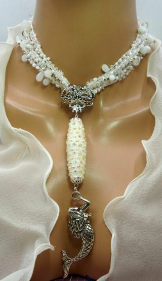 Vintage Huge Mermaid Pendant 7  & Art Glass Necklace 19