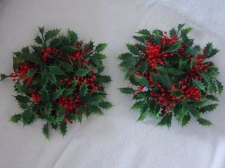 Vintage Plastic Wreath Candle Ring With Holly