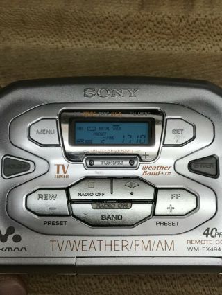 Sony Walkman WM - FX494 Cassette Tape Player Mega Bass AM/FM Radio TV Tuner 3