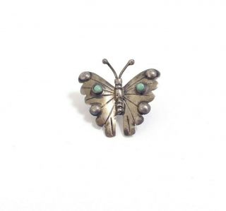 Vintage Mexico 925 Sterling Silver Green Turquoise Cabochon Butterfly Brooch Pin