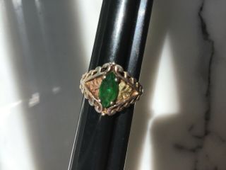 Vintage Black Hills Gold Ring Size 6.  75 Green Stone Sterling And 12k Gold