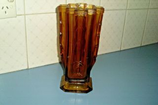 Large Ornate Vintage Art Deco Design Amber Depression Glass Vase