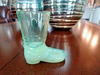 Vintage Degenhart Art Glass Texas Boot Toothpick Holder Fog Green Opal Shot