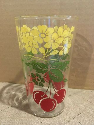 Vintage Peanut Butter/jelly Jar Drinking Glass 4 7/8 " Tall Cherries & Flowers