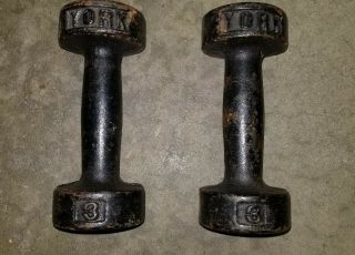 2 - 3 Lb Pound Vintage York Cast Iron Dumbbells Weights