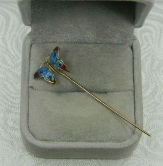 Exquisite Vintage 14k Yellow Gold Blue & Red Enamel Butterfly Pin M