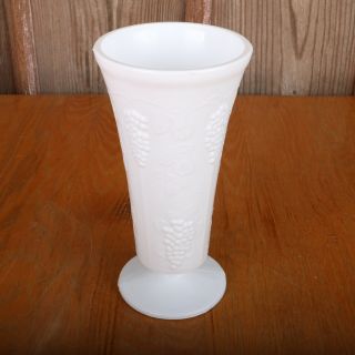Vintage White Milk Glass Grape Bunch Pattern Flower Vase