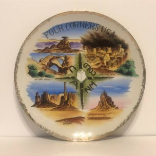 Vintage Four Corners Souvenir Plate Utah Arizona Mexico Colorado