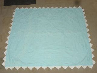 Vintage Baby Quilt Handmade Embroidered Blanket Animals Blue White 33 " X 37 "