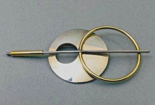 Vintage Sterling Silver & Brass Mexico Taxco Tc - 158 Canton Modernist Brooch Pin