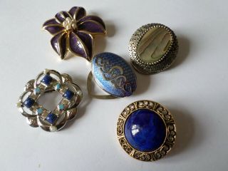 5 Vintage And Modern Silver Toned Scarf Clips (brooch)