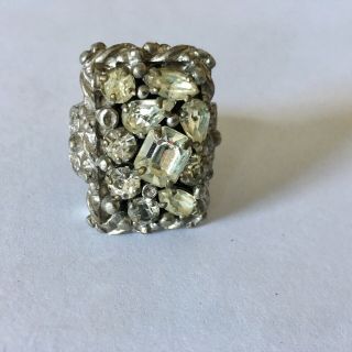 Vintage Barclay Clear Rhinestone Ring - Brass - Adjustable Size