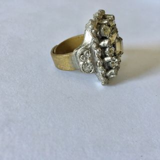 Vintage Barclay Clear Rhinestone Ring - Brass - Adjustable Size 2