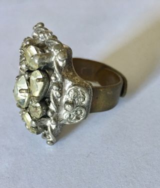 Vintage Barclay Clear Rhinestone Ring - Brass - Adjustable Size 4