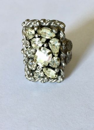 Vintage Barclay Clear Rhinestone Ring - Brass - Adjustable Size 5