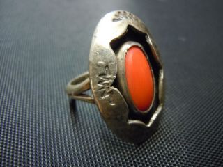 Vintage Sterling Silver Red Coral Inlay Southwest Size 7 Ring