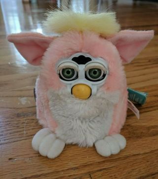 Vintage 1999 Furby Baby Pink And White W/ Yellow Tiger Electronics W/ Tags