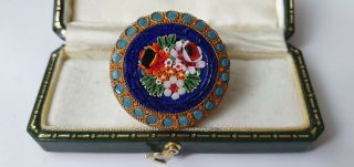 Vintage Costume Jewellery Round Micro Mosaic Flower Brooch