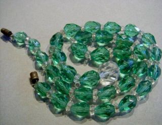 Vintage Crystal Emerald Or Grass Green & Clear Beaded Single Strand Necklace