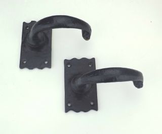 Vintage Black Tudor Style - Painted Wrought Iron Door Handle Set