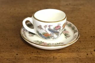 Vintage Wedgwood Porcelain Kutani Crane Miniature Tea Cup & Saucer Set 2 Piece.