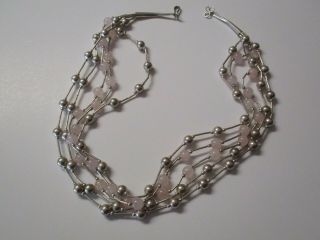 Vintage Mexican Indian? Modernist Sterling Silver Beaded Necklace 925 Quartz