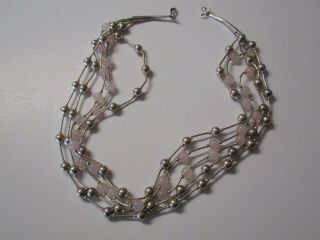 VINTAGE MEXICAN INDIAN? MODERNIST STERLING SILVER BEADED NECKLACE 925 QUARTZ 2