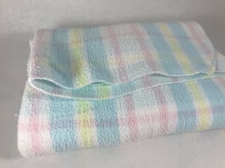 Vintage Carters Baby Receiving Blanket Pastel Pink Blue Yellow 100 Cotton Plaid