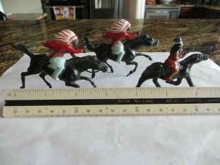 3 Vintage Lead Metal Britains Ltd Toy Indian Chief And Warrior On Horses