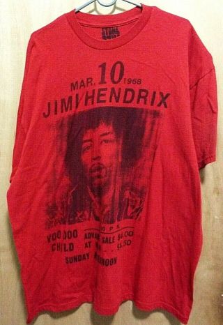 Vtg.  Stone Mens Jim Hendrix Red Ss T - Shirt March 10 1968 Size Xxl 50/52