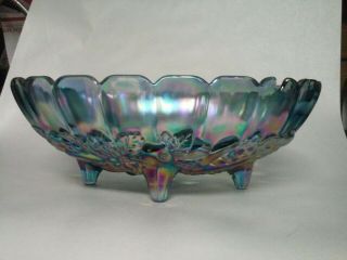 Vintage Indiana Glass Blue Carnival Glass Large Footed Bowl - Grape Harvest