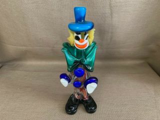 Murano Circus Clown Hand Blown 9.  25 " Glass Figurine Vintage Italy Fast